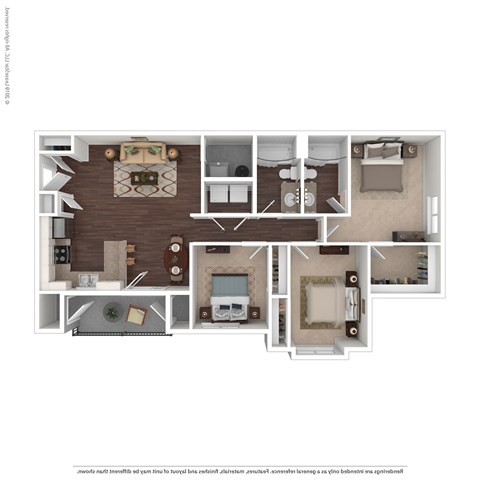 A floor plan of a two-bedroom apartment with a living room, kitchen, and bathroom.